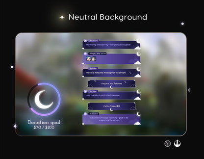 Crystal Moon Chat & Goal Widgets for Twitch Kick YouTube | Elegant | StreamElements Streamlabs OBS