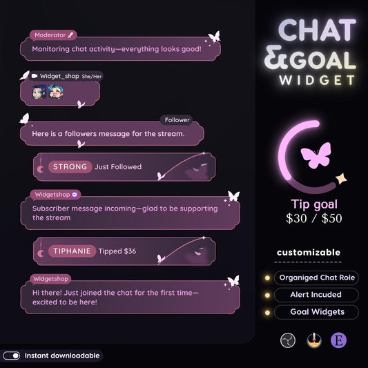 Celestial Butterfly Chat & Goal Widgets for Twitch Kick YouTube | Elegant | StreamElements Streamlabs OBS