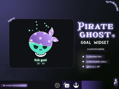 Spooky Pastel color Skull Ghost Combo Liquid Goal Widget is fully customisable for Twitch Streamlabs, TikTok Studio, and Streamelements