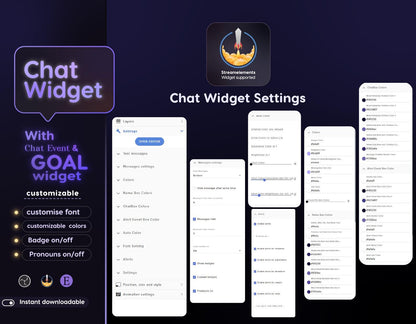 Crystal Moon Chat & Goal Widgets for Twitch Kick YouTube | Elegant | StreamElements Streamlabs OBS