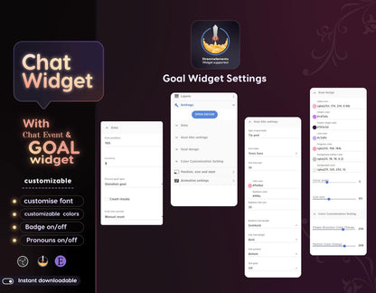 Classical Floral Red Chat & Goal Widgets for Twitch Kick YouTube | Elegant | StreamElements Streamlabs OBS