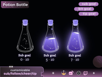 Potion Bottle Goal Widget for Twitch Kick YouTube | Liquid Progress | StreamElements Streamlabs OBS