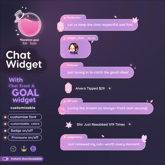 Sakura Butterfly Chat & Goal Widgets for Twitch Kick YouTube | Pastel Cozy | StreamElements Streamlabs OBS