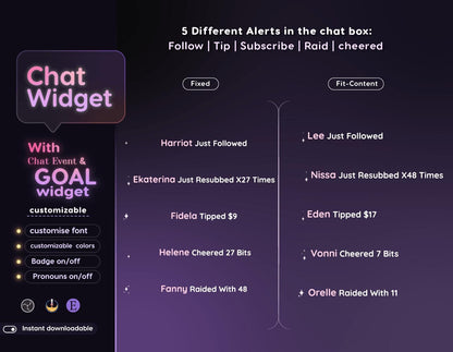 Butterfly Galaxy Chat & Goal Widgets for Twitch Kick YouTube | Glass Theme | StreamElements Streamlabs OBS