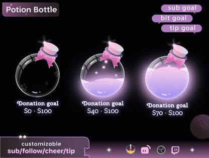 Potion Bottle Goal Widget for Twitch Kick YouTube | Liquid Progress | StreamElements Streamlabs OBS