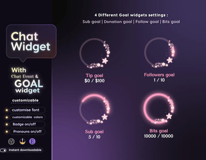 Sakura Petal Butterfly Glass Transparent Chat and Goal Stream Widgets - Minimal, Elegant Glass Theme Clean Vibe Streamelement Only
