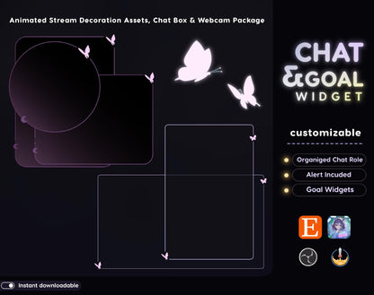 Celestial Butterfly Chat & Goal Widgets for Twitch Kick YouTube | Elegant | StreamElements Streamlabs OBS