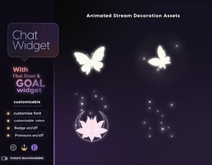 Lotus Butterfly Chat & Goal Widgets for Twitch Kick YouTube | Glass Theme | StreamElements Streamlabs OBS