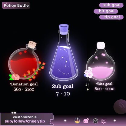 Potion Bottle Goal Widget for Twitch Kick YouTube | Liquid Progress | StreamElements Streamlabs OBS