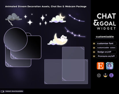 Lunar Cat Chat & Goal Widgets for Twitch Kick YouTube | Dark Purple | StreamElements Streamlabs OBS