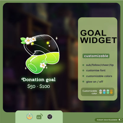 Mushroom Goal Widget |  Liquid Filling Goal Widget is fully customisable for Twitch Streamlabs, TikTok Studio, and Streamelements