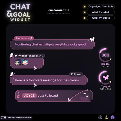 Celestial Butterfly Chat & Goal Widgets for Twitch Kick YouTube | Elegant | StreamElements Streamlabs OBS