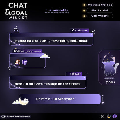 Lunar Cat Chat & Goal Widgets for Twitch Kick YouTube | Dark Purple | StreamElements Streamlabs OBS