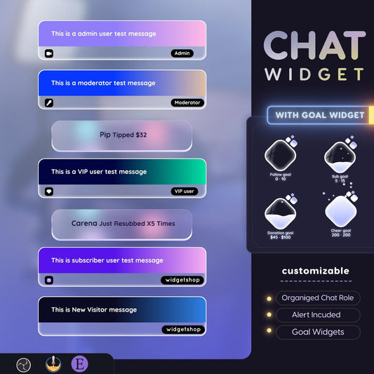 Glassy Chat & Goal Widgets for Twitch Kick YouTube | Modern Elegant | StreamElements Streamlabs OBS