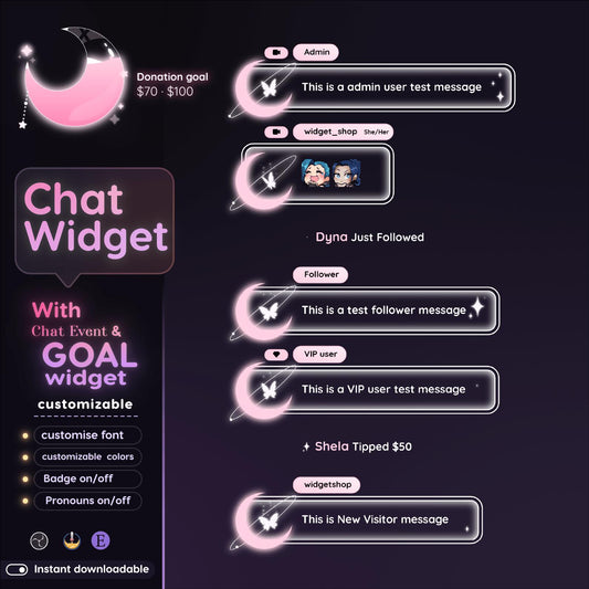Butterfly Galaxy Chat & Goal Widgets for Twitch Kick YouTube | Glass Theme | StreamElements Streamlabs OBS