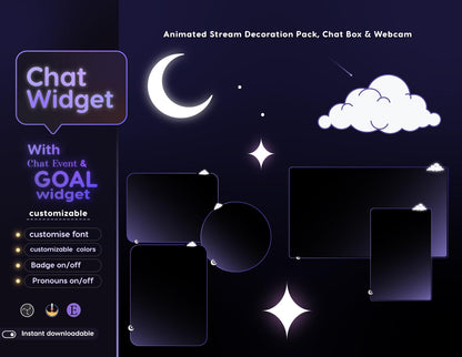 Crystal Moon Chat & Goal Widgets for Twitch Kick YouTube | Elegant | StreamElements Streamlabs OBS