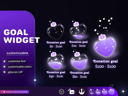 Love Bottle Liquid Filling Goal Widget is fully customisable for Twitch Streamlabs, TikTok Studio, and Streamelements.