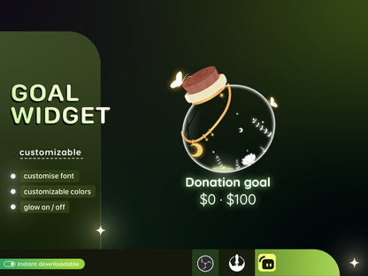 Nature Potion Bottle Glass Goal Widget - Cute Minimal Customizable Goal Widget for Twitch TikTok Studio - Streamelements StreamLabs OBS