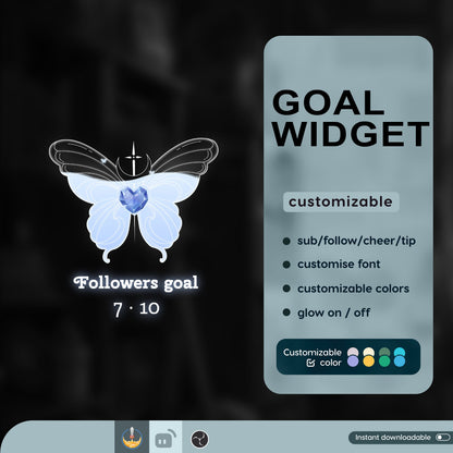 Diamond Butterfly Liquid Filling Goal Widget is fully customisable for Twitch Streamlabs, TikTok Studio, and Stream-elements