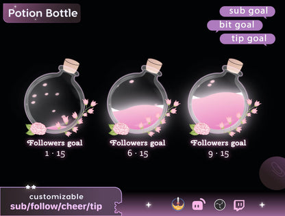 Potion Bottle Goal Widget for Twitch Kick YouTube | Liquid Progress | StreamElements Streamlabs OBS