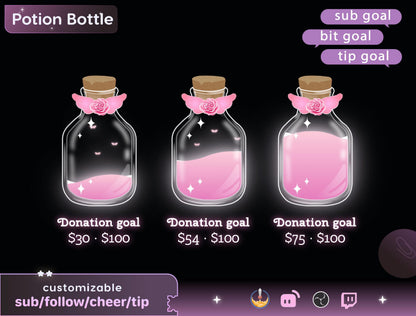 Potion Bottle Goal Widget for Twitch Kick YouTube | Liquid Progress | StreamElements Streamlabs OBS