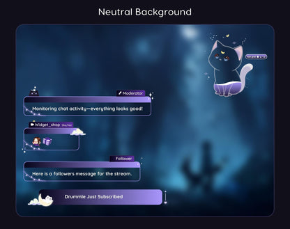 Lunar Cat Chat & Goal Widgets for Twitch Kick YouTube | Dark Purple | StreamElements Streamlabs OBS