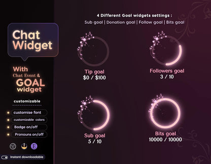 Classical Floral Red Chat & Goal Widgets for Twitch Kick YouTube | Elegant | StreamElements Streamlabs OBS