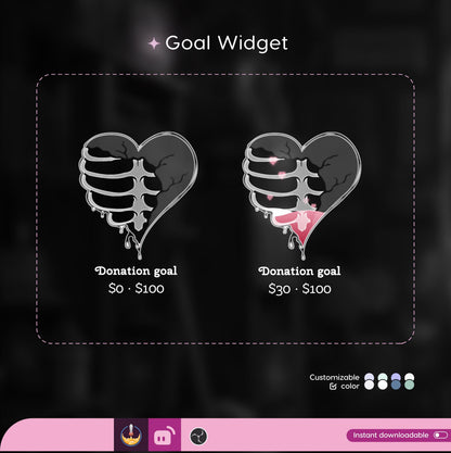 Heart Skeleton Goal Widget Liquid Filling Goal Widget is fully customisable for Twitch Streamlabs, TikTok Studio, and Streamelements