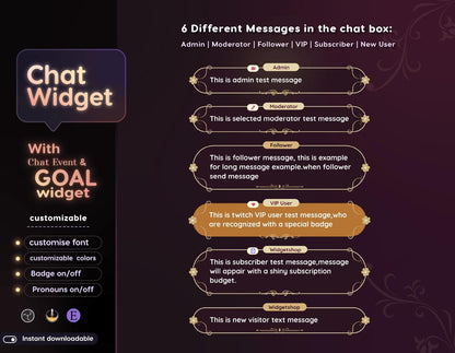 Classical Floral Red Chat & Goal Widgets for Twitch Kick YouTube | Elegant | StreamElements Streamlabs OBS