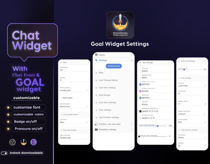 Crystal Moon Chat & Goal Widgets for Twitch Kick YouTube | Elegant | StreamElements Streamlabs OBS