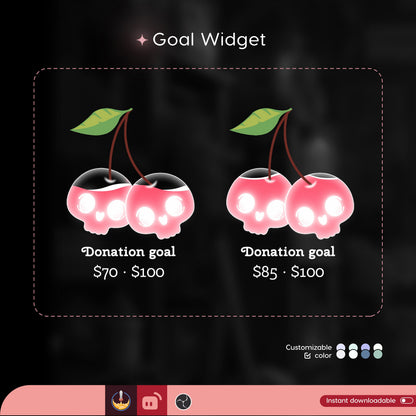 Twin skull berry Goal Widget | cute fully customisable for Twitch Streamlabs, TikTok Studio, and Streamelements