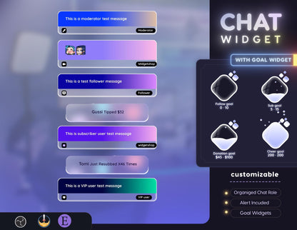 Glassy Chat & Goal Widgets for Twitch Kick YouTube | Modern Elegant | StreamElements Streamlabs OBS