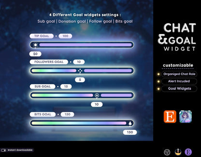 Neon Aesthetic Glowy Transparent Chat and Goal Stream Widgets - Minimal,Neon Light, Elegant Glow Theme Clean Vibe Streamelement Only