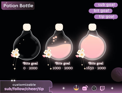 Potion Bottle Goal Widget for Twitch Kick YouTube | Liquid Progress | StreamElements Streamlabs OBS