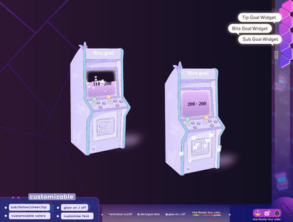 Game Machine Old Arcade Liquid Filling Goal Widget is fully customisable for Twitch Streamlabs, TikTok Studio, and Streamelements.