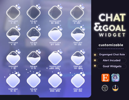 Glassy Chat & Goal Widgets for Twitch Kick YouTube | Modern Elegant | StreamElements Streamlabs OBS