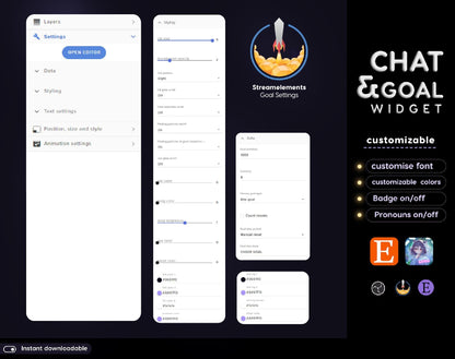 Lunar Cat Chat & Goal Widgets for Twitch Kick YouTube | Dark Purple | StreamElements Streamlabs OBS