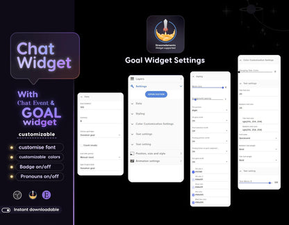 Astro Moon Galaxy Chat & Goal Widget for Twitch Kick YouTube | Glassy Celestial Theme | StreamElements Streamlabs OBS