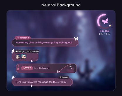 Celestial Butterfly Chat & Goal Widgets for Twitch Kick YouTube | Elegant | StreamElements Streamlabs OBS
