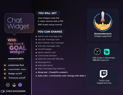Lotus Butterfly Chat & Goal Widgets for Twitch Kick YouTube | Glass Theme | StreamElements Streamlabs OBS