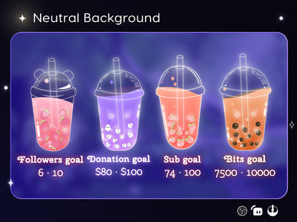 Boba Drink Goal Widget for Twitch Kick YouTube | Cute Progress Bar | StreamElements Streamlabs OBS