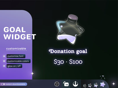 Cute Star Bottle Liquid Filling Goal Widget is fully customisable for Twitch Streamlabs, TikTok Studio, and Streamelements.