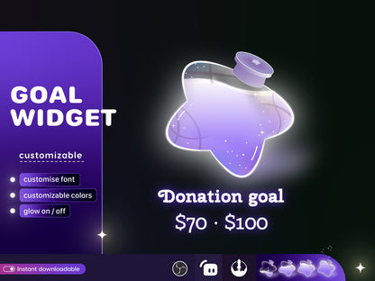 Star Bottle Glass Goal Widget-Cute Minimal Customizable Goal Widget for Twitch TikTok Studio -Streamelements StreamLabs OBS