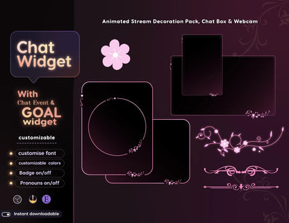 Classical Floral Red Chat & Goal Widgets for Twitch Kick YouTube | Elegant | StreamElements Streamlabs OBS