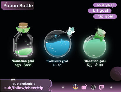 Potion Bottle Goal Widget for Twitch Kick YouTube | Liquid Progress | StreamElements Streamlabs OBS