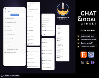 Lunar Cat Chat & Goal Widgets for Twitch Kick YouTube | Dark Purple | StreamElements Streamlabs OBS