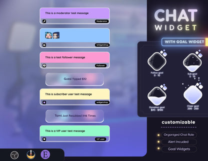 Glassy Chat & Goal Widgets for Twitch Kick YouTube | Modern Elegant | StreamElements Streamlabs OBS