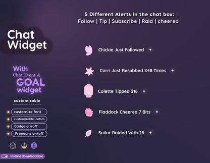 Sakura Butterfly Chat & Goal Widgets for Twitch Kick YouTube | Pastel Cozy | StreamElements Streamlabs OBS
