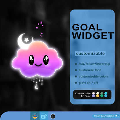 Pastel Cloud Stream Widget | Cute Rainbow Cloud Fully Customisable Goal Widget for Streamlabs, TikTok Studio, and Streamelements