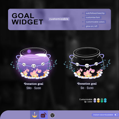 Spooky Cauldron Goal Widget for Twitch Kick YouTube | Liquid Progress | StreamElements Streamlabs OBS